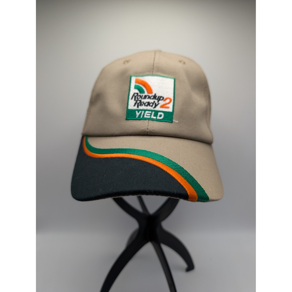 Vintage K-Products Roundup Ready 2 Yield Hat Tan Khaki Baseball Cap USA Made